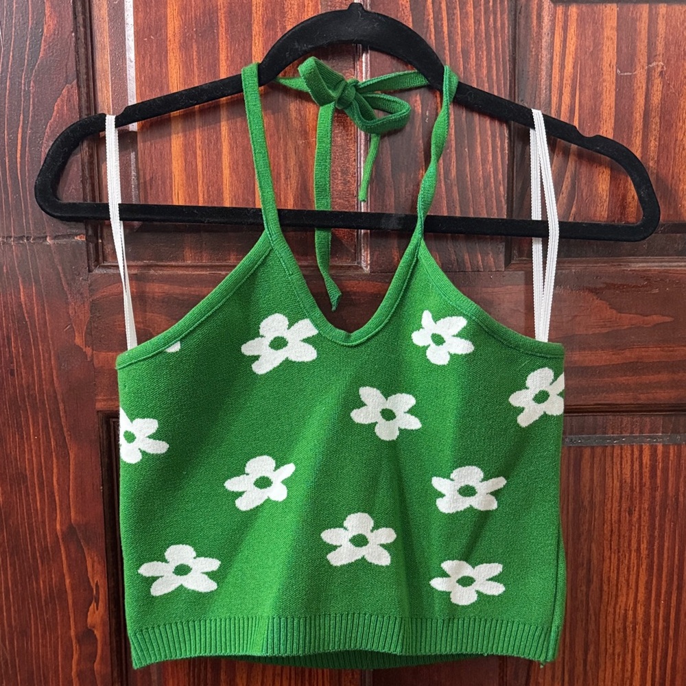 Debut Green Floral Knit Halter Top
